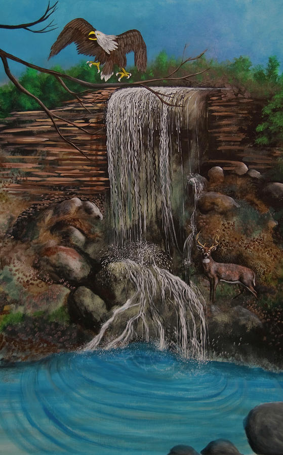 Casscading WaterFall Painting by Virginia Bond