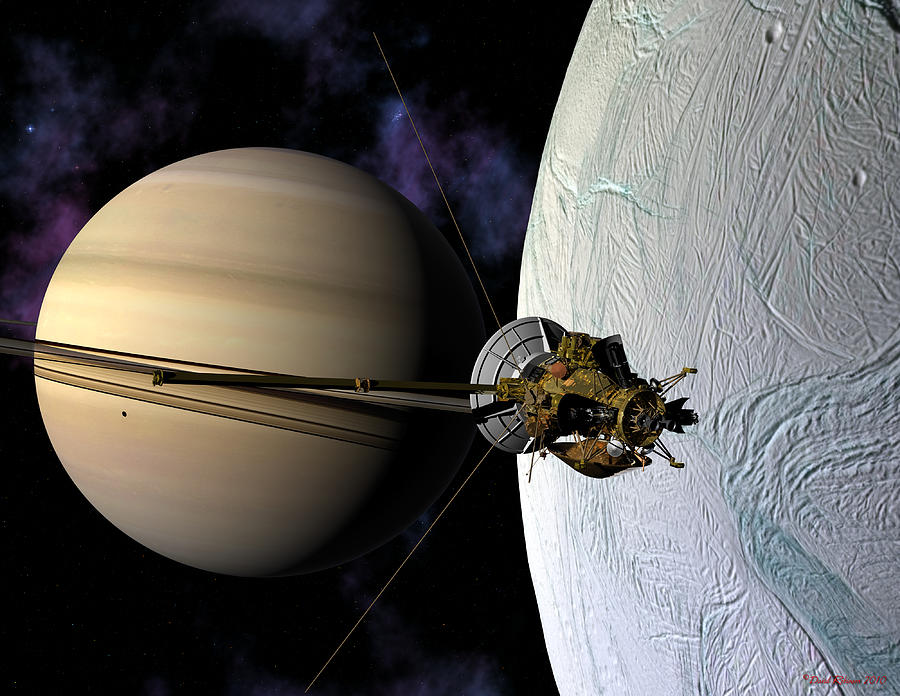 Cassini passing Enceladus  Digital Art by David Robinson