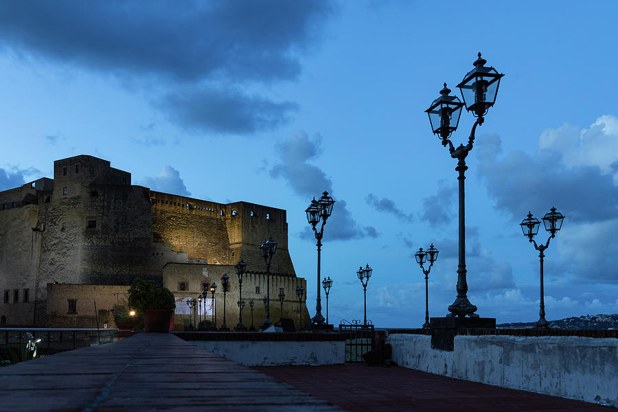 Castel dell Ovo - Blue Hour at the Fabulous Seaside Castle in Naples Italy Photograph by Georgia Mizuleva