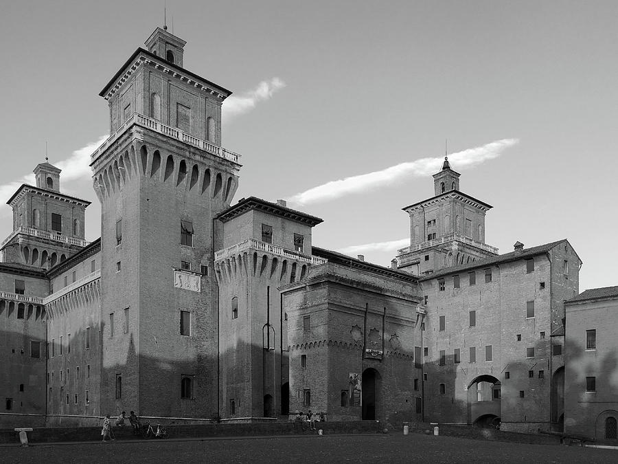 Castle Photograph - Italy. Castello Estense monochrom by Marina Usmanskaya