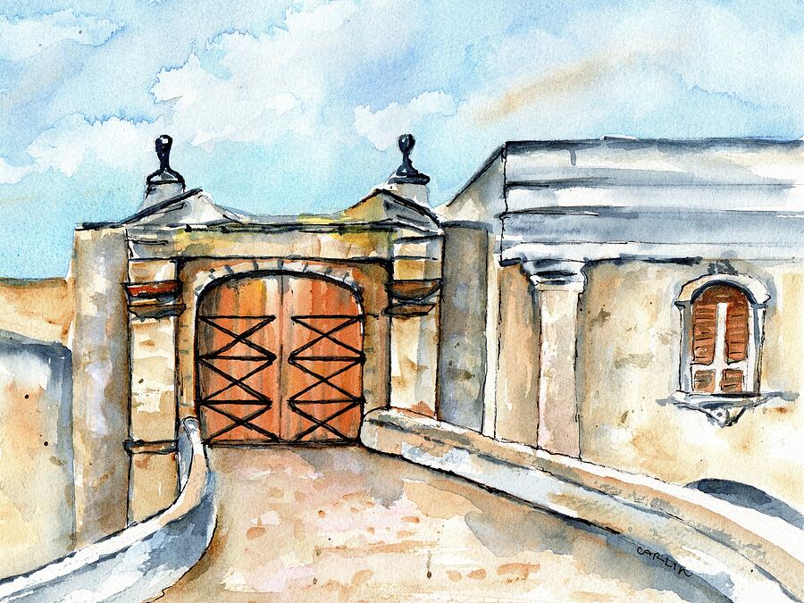 Castillo de San Cristobal Entry Gate Painting by Carlin Blahnik CarlinArtWatercolor