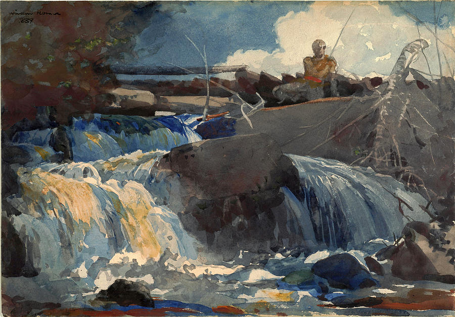Casting in the Falls Drawing by Winslow Homer