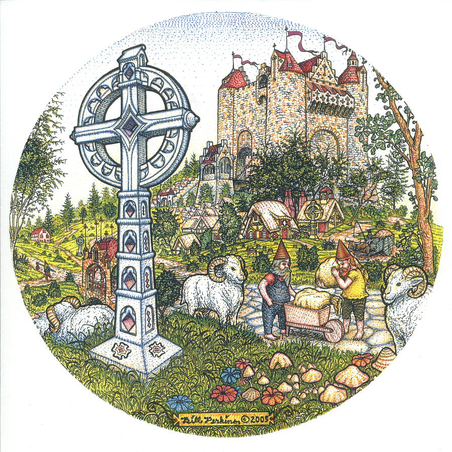 Castle Drawing - Castle Cross Circle by Bill Perkins