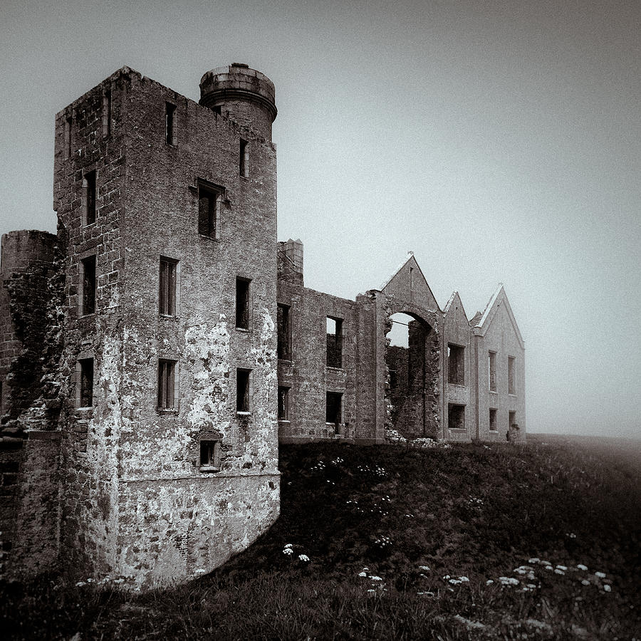 Castle Photograph - Slains in the Fog by Dave Bowman