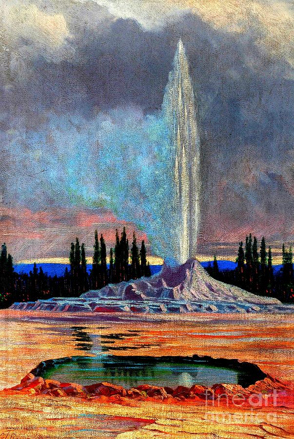 Castle Geyser Yellowstone National Park 1891 Painting by Peter Ogden