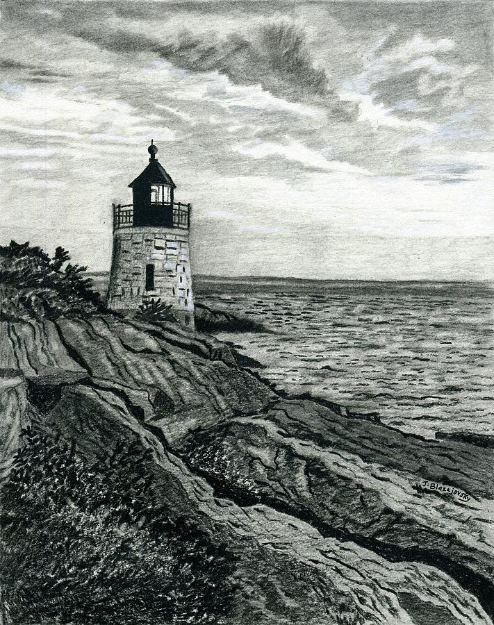 Castle Hill lighthouse, Newport Rhode Island Drawing by Jeff Blazejovsky