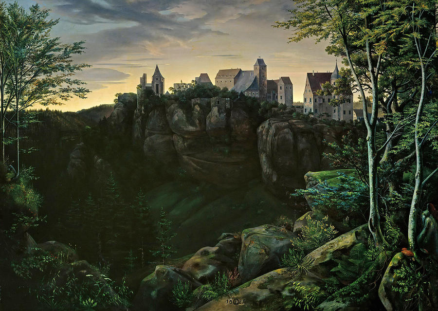 Castle Hohnstein in Saxon Switzerland Painting by Ernst Ferdinand Oehme