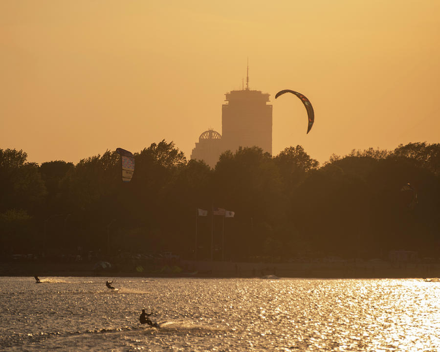 Castle Island Kite Boarded Boston MA Sunset Prudential Photograph by Toby McGuire