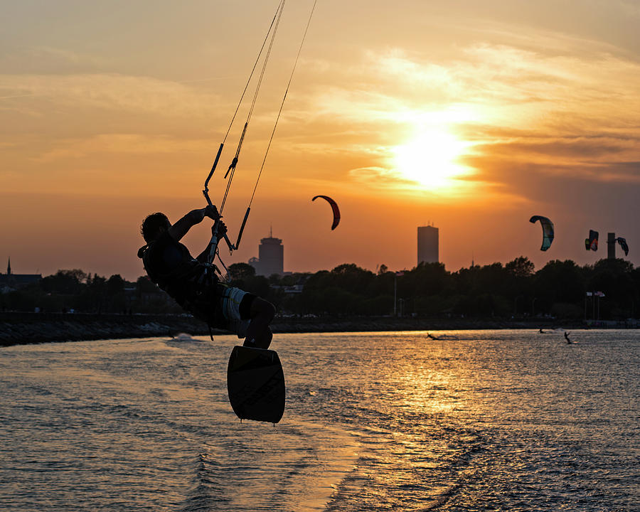 Castle Island Kite Boarder Boston MA Sunset Photograph by Toby McGuire
