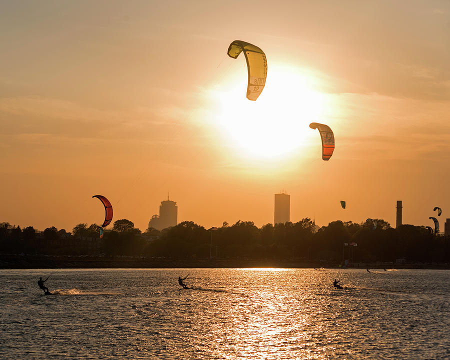Castle Island Kite Boarders Boston MA Sunset Photograph by Toby McGuire
