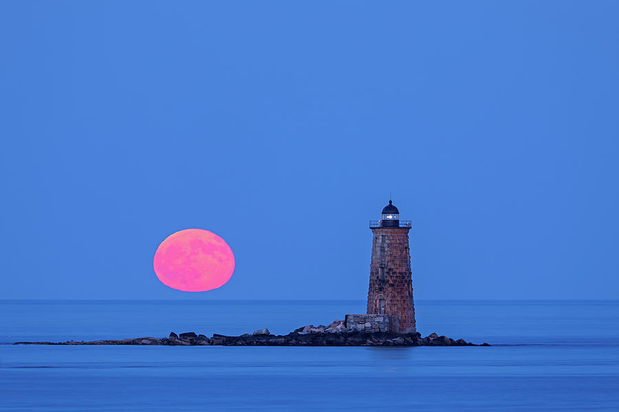 Castle Island View of Whaleback Lighthouse and Full Moon  Photograph by Juergen Roth