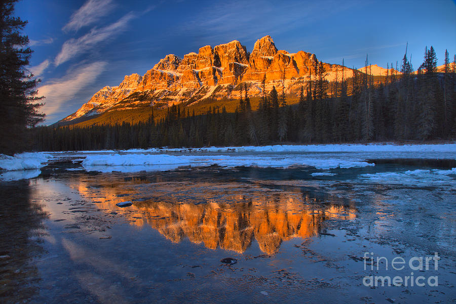 Banff National Park Photograph - Castle Mountain Icy Afternoon Reflections by Adam Jewell