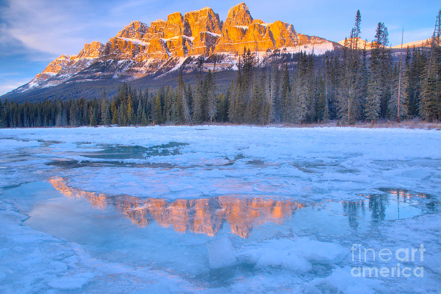 Castle Mountain Icy Blue Reflections Photograph by Adam Jewell