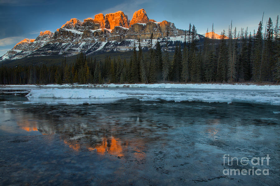 Castle Mountain Icy Red Reflections Photograph by Adam Jewell