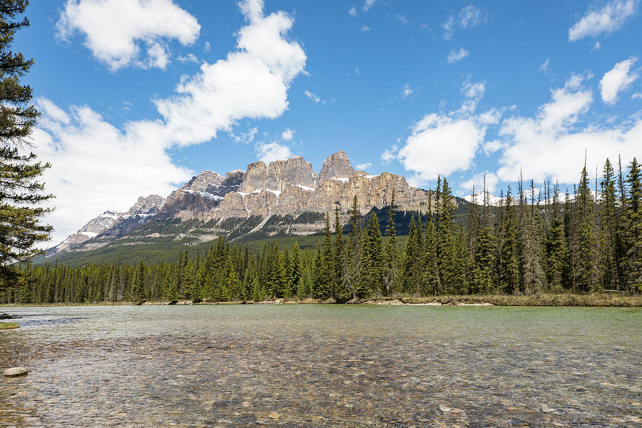 Castle Mountain over Bow River Photograph by M C Hood