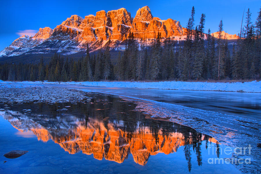 Castle Mountain Sunset Reflections Photograph by Adam Jewell