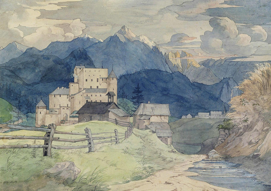 Castle Naudersberg in Tyrol Drawing by Ernst Ferdinand Oehme