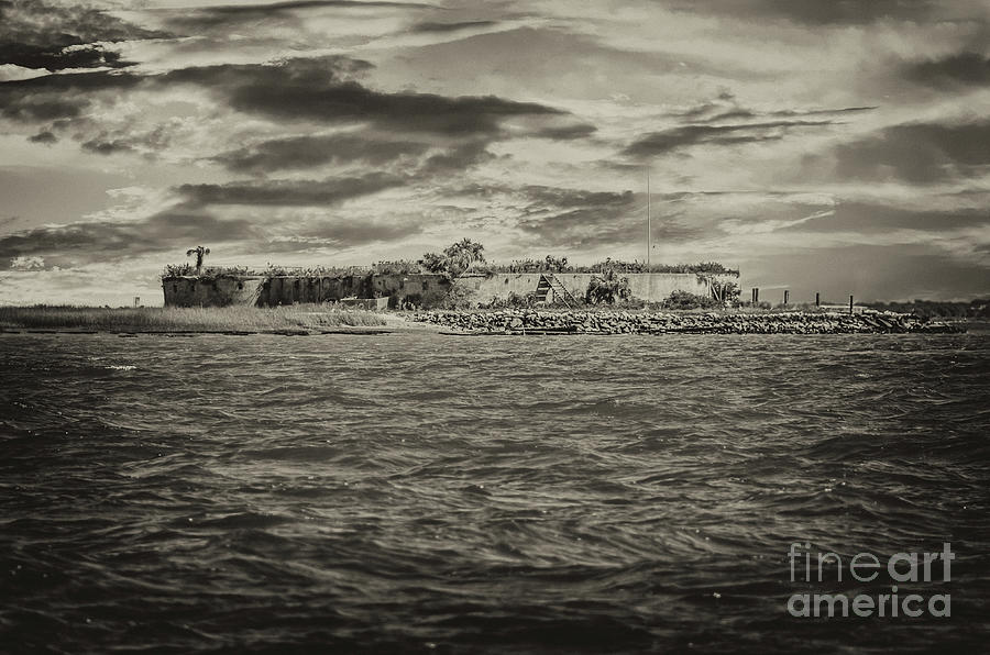 Castle Pinckney in Charleton Harbor - Sepia Photograph by Dale Powell