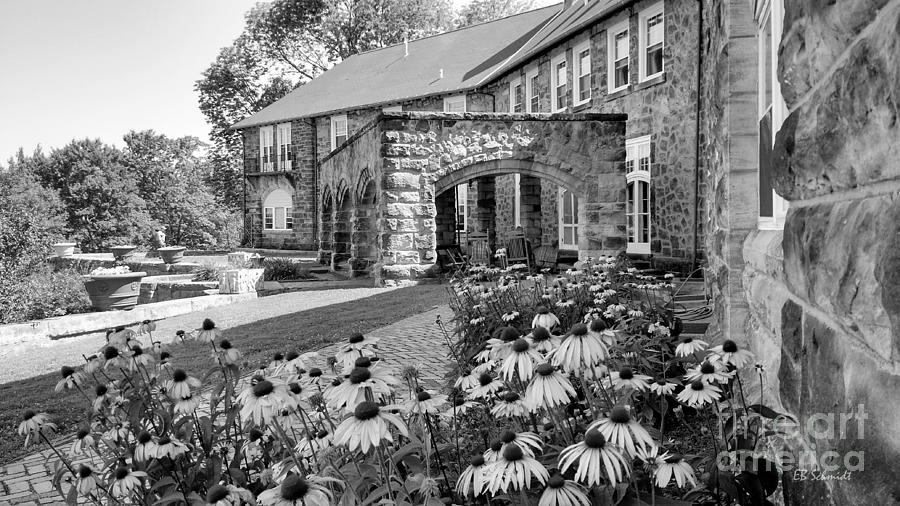 Stone Building Photograph - Castle Portico in black and white by E B Schmidt