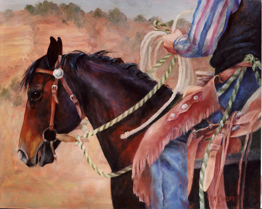 Horse Painting - Castle Rock Buckaroo western cowboy painting by Kim Corpany