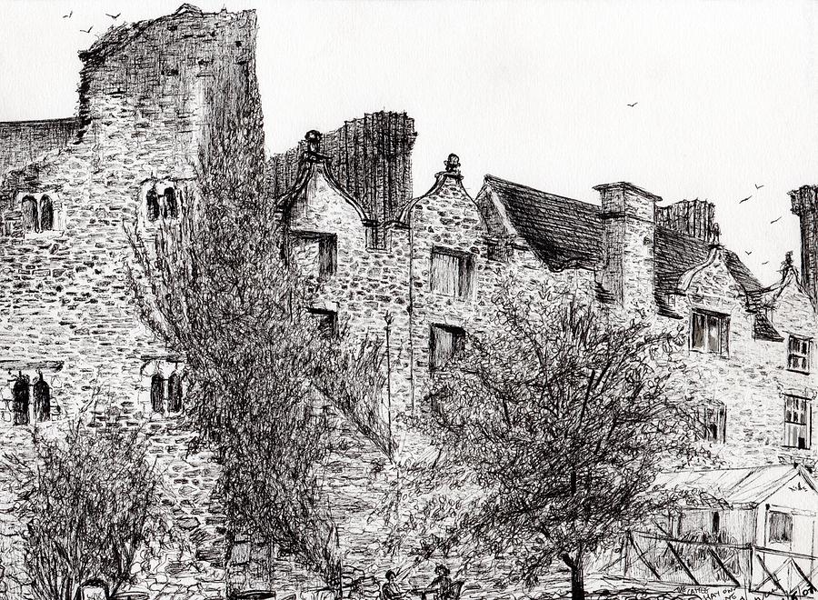 Castle Drawing - Castle ruins at Hay on Wye by Vincent Alexander Booth