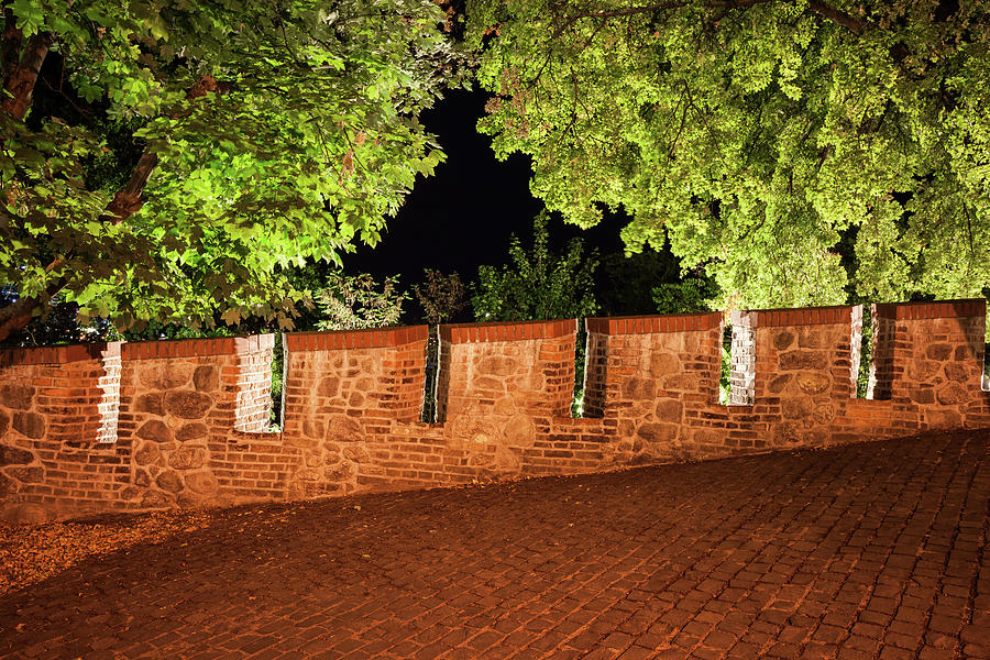 Castle Wall Battlement and Trees at Night Photograph by Artur Bogacki