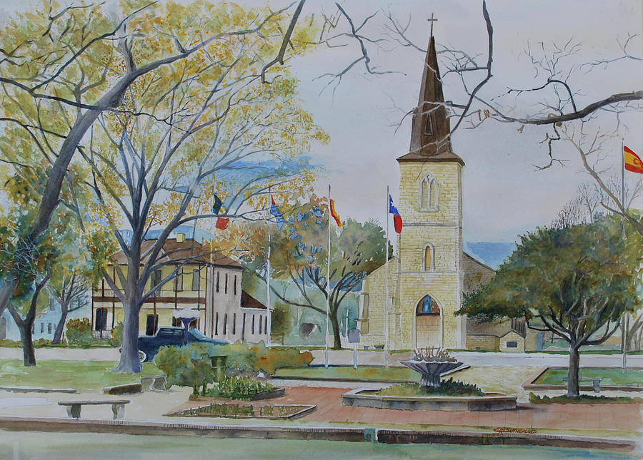 Landscape Painting - Castroville Square by E M Sutherland
