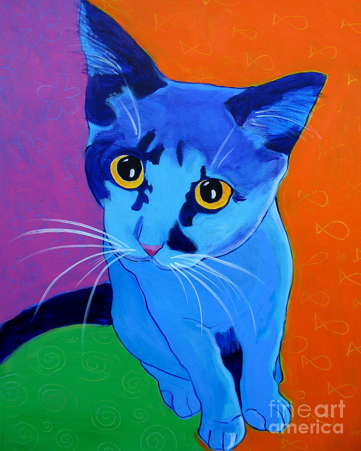 Cat Painting - Cat - Kitten Blue by Dawg Painter