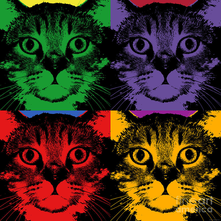 Cat 4 panels Warhol style Digital Art by Jean luc Comperat