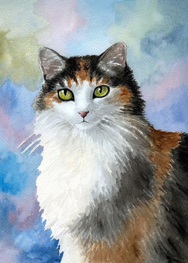 Cat 572 Calico Painting by Lucie Dumas
