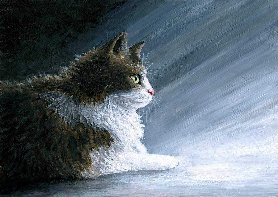 Cat 594 Painting by Lucie Dumas