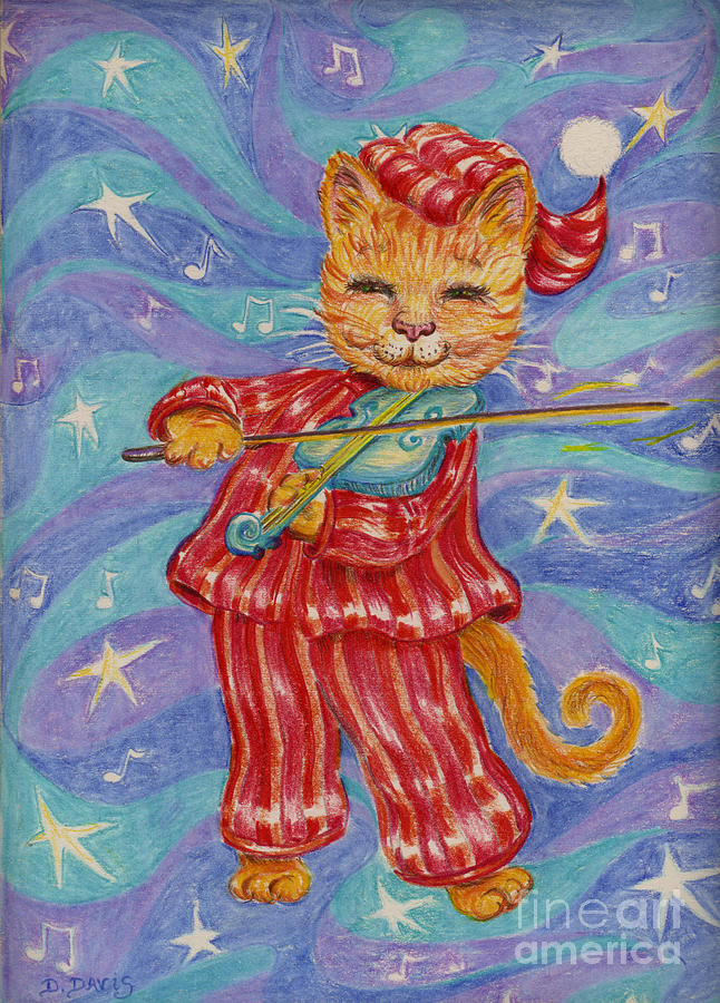 Cat and a Fiddle Drawing by Dee Davis
