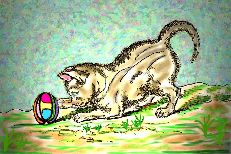 Cat and Ball Digital Art by Joyce Dickens