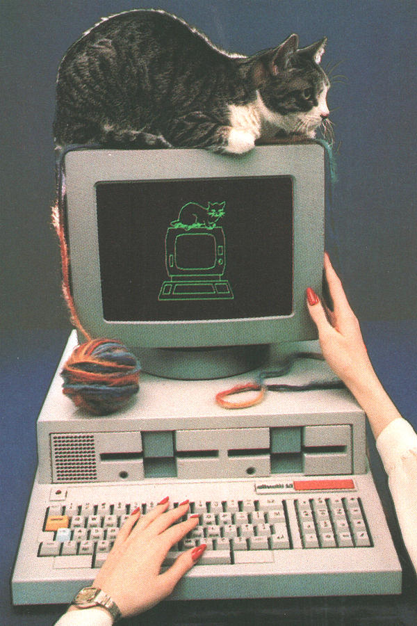 Vintage Painting - Cat and Computer by Funky Dispatch Enterprises
