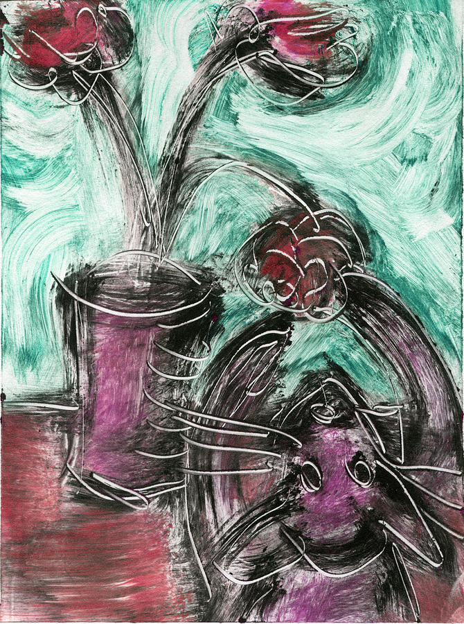 Cat and Flowerpot II Painting by Sheryl Karas