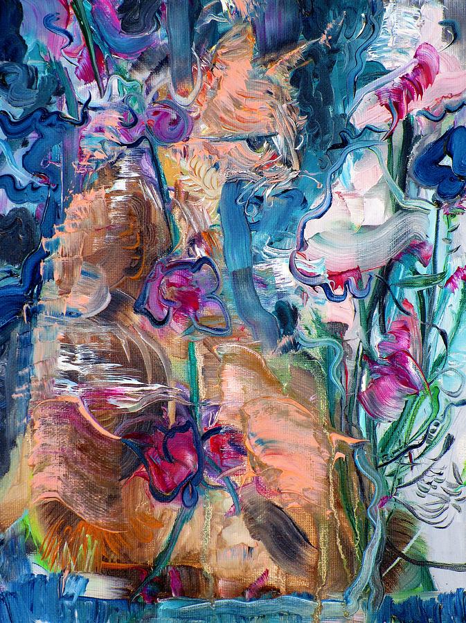 Cat And Flowers Painting by Fabrizio Cassetta
