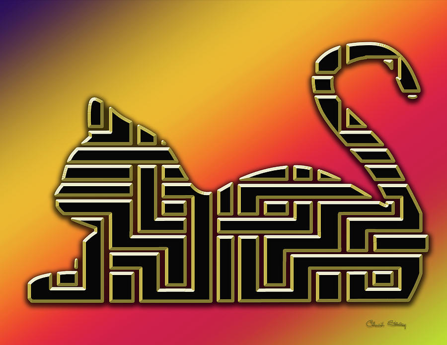 Cat and Gold Screen 3 Digital Art by Chuck Staley