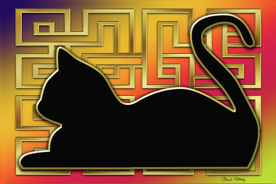 Cat and Gold Screen Digital Art by Chuck Staley