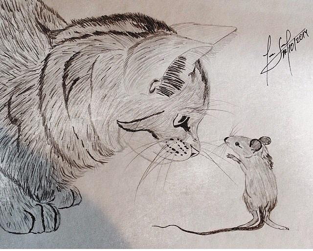 Cat And Mouse Drawing By Lao Salazar