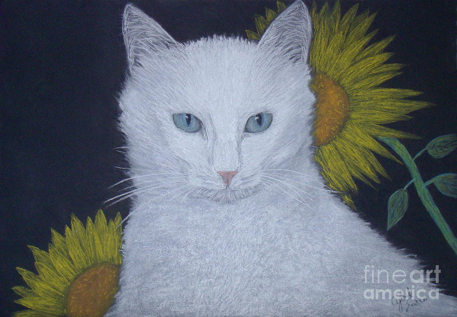 Cat and Sunflowers Painting by Cybele Chaves