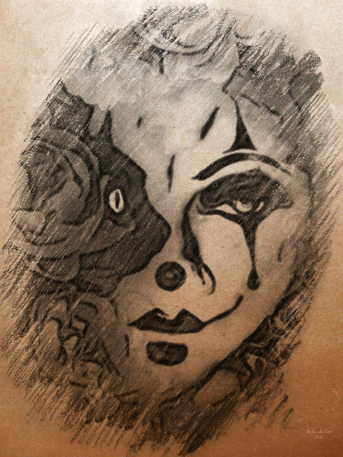 Cat and the Clown drawing Digital Art by Artful Oasis