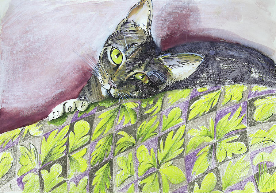 Cat being sweet  Painting by Vali Irina Ciobanu