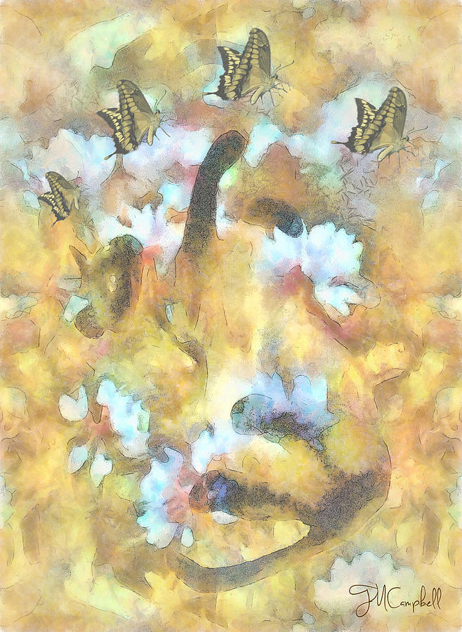 Cat Butterfly Dreams Painting by Theresa Campbell