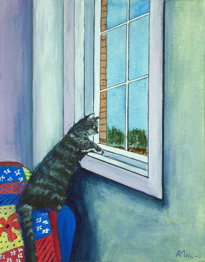 Cat By The Window Painting by Anastasiya Malakhova
