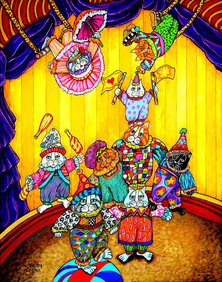 Cat Circus 1 Painting by Sherry Dole