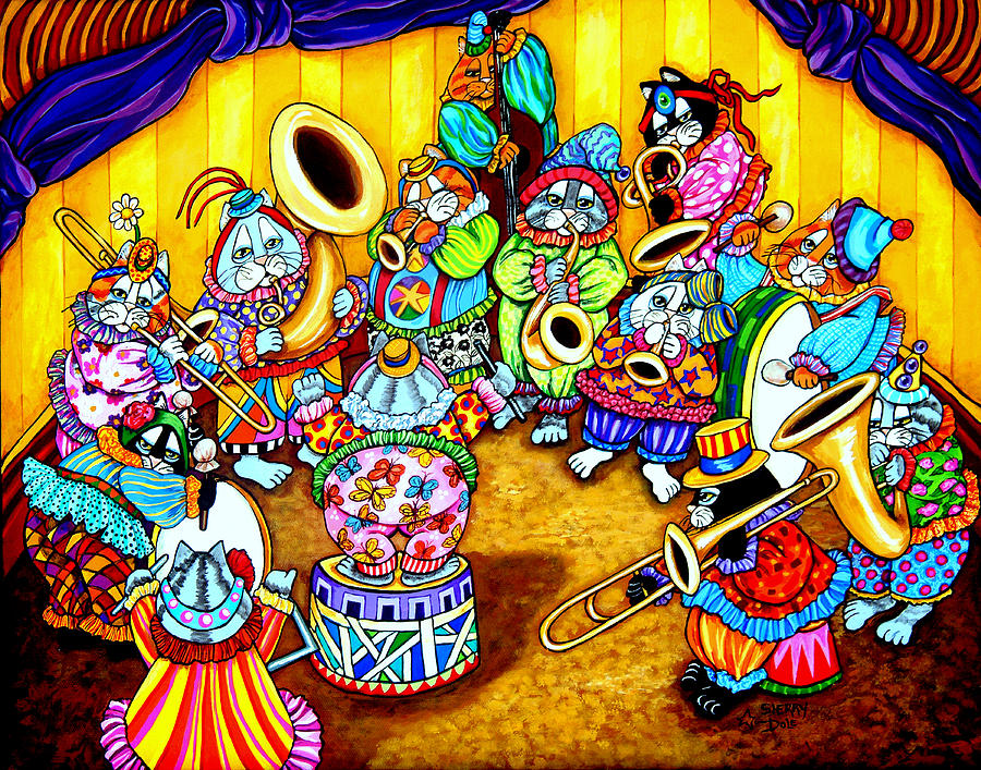 Cat Circus 2 Painting by Sherry Dole