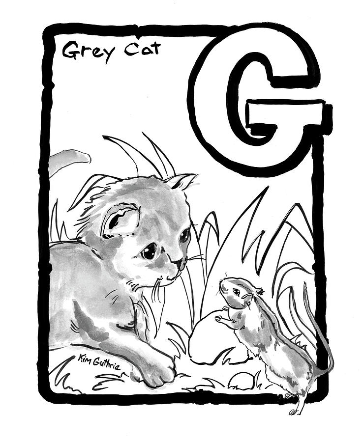 Cat Drawing Grey Cat Painting