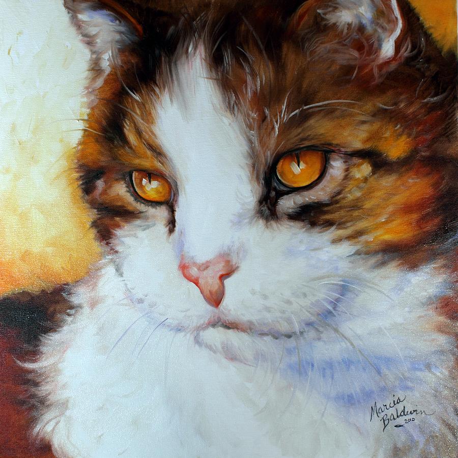 Cat Eyes Golden Painting by Marcia Baldwin
