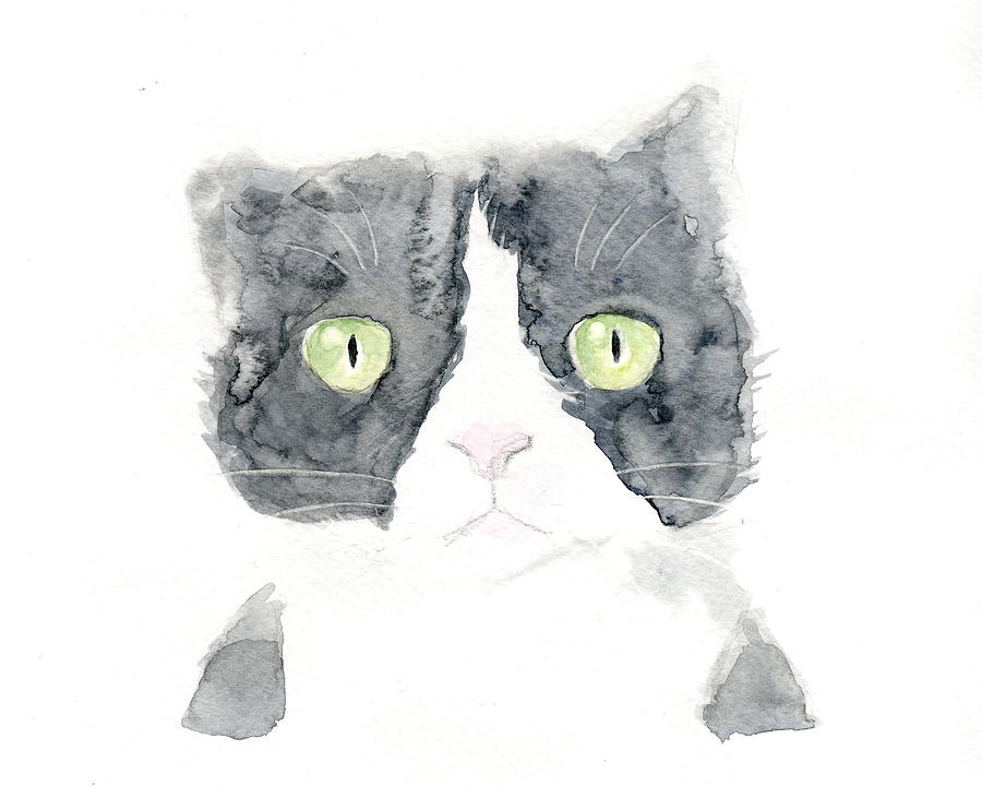 Thinking Cat Painting by Kazumi Whitemoon