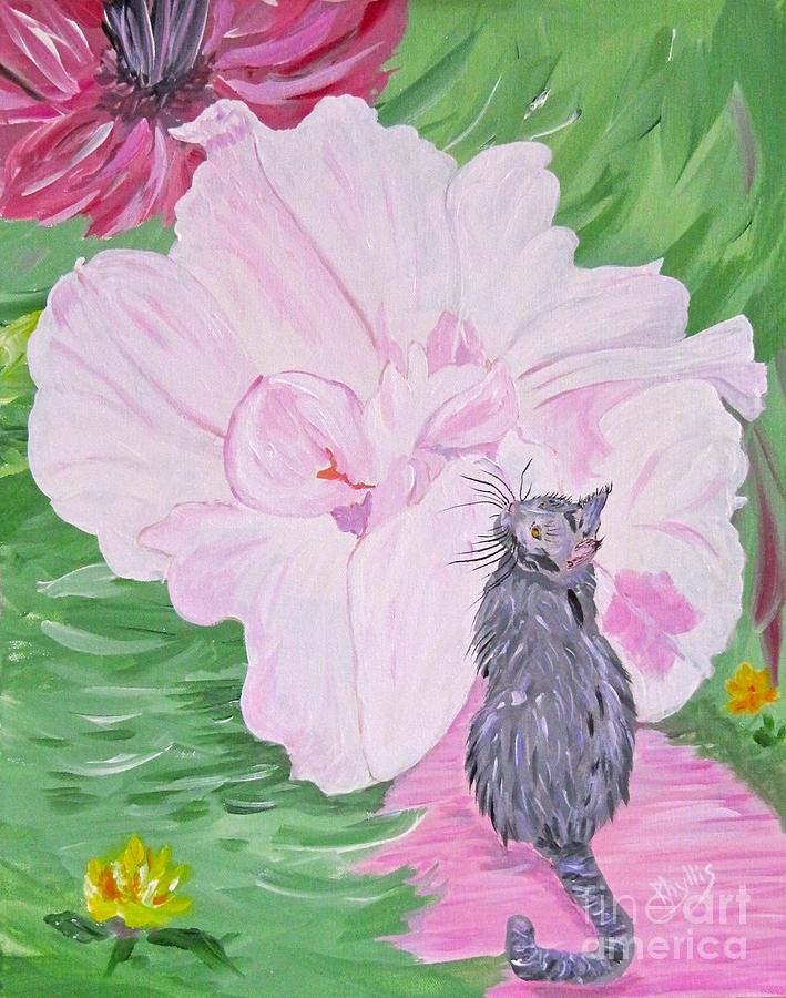 Cat Flower Painting by Phyllis Kaltenbach